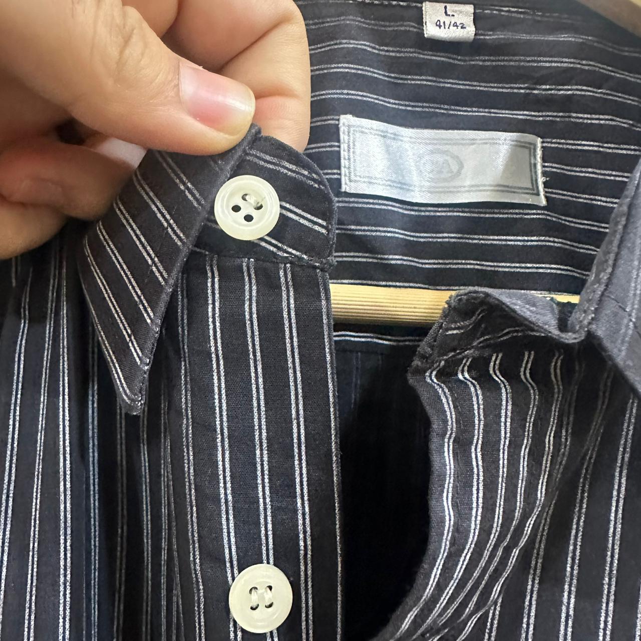 CANDA Men’s Shirt - Black & White Striped (XL)