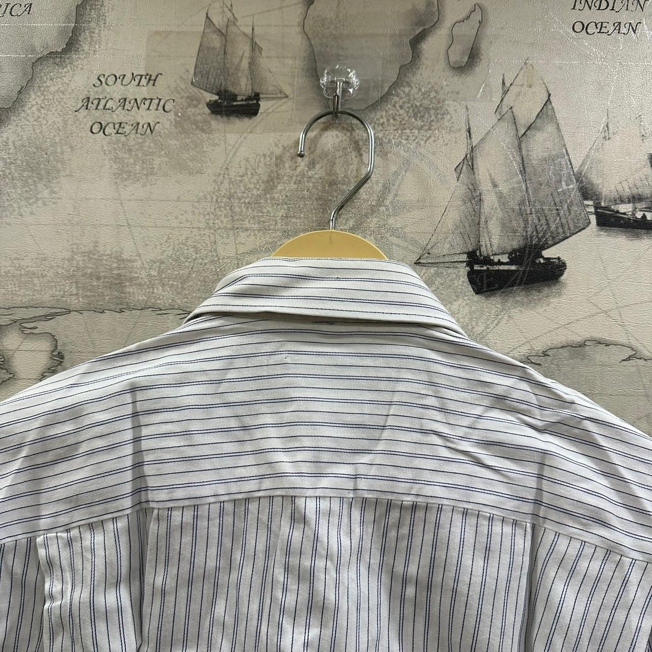 CANDA Men’s Shirt - White & Blue Striped (XXL)
