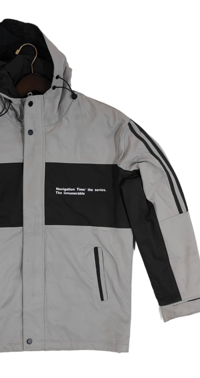 Men's Hooded Jacket - Grey & Black (XXL)