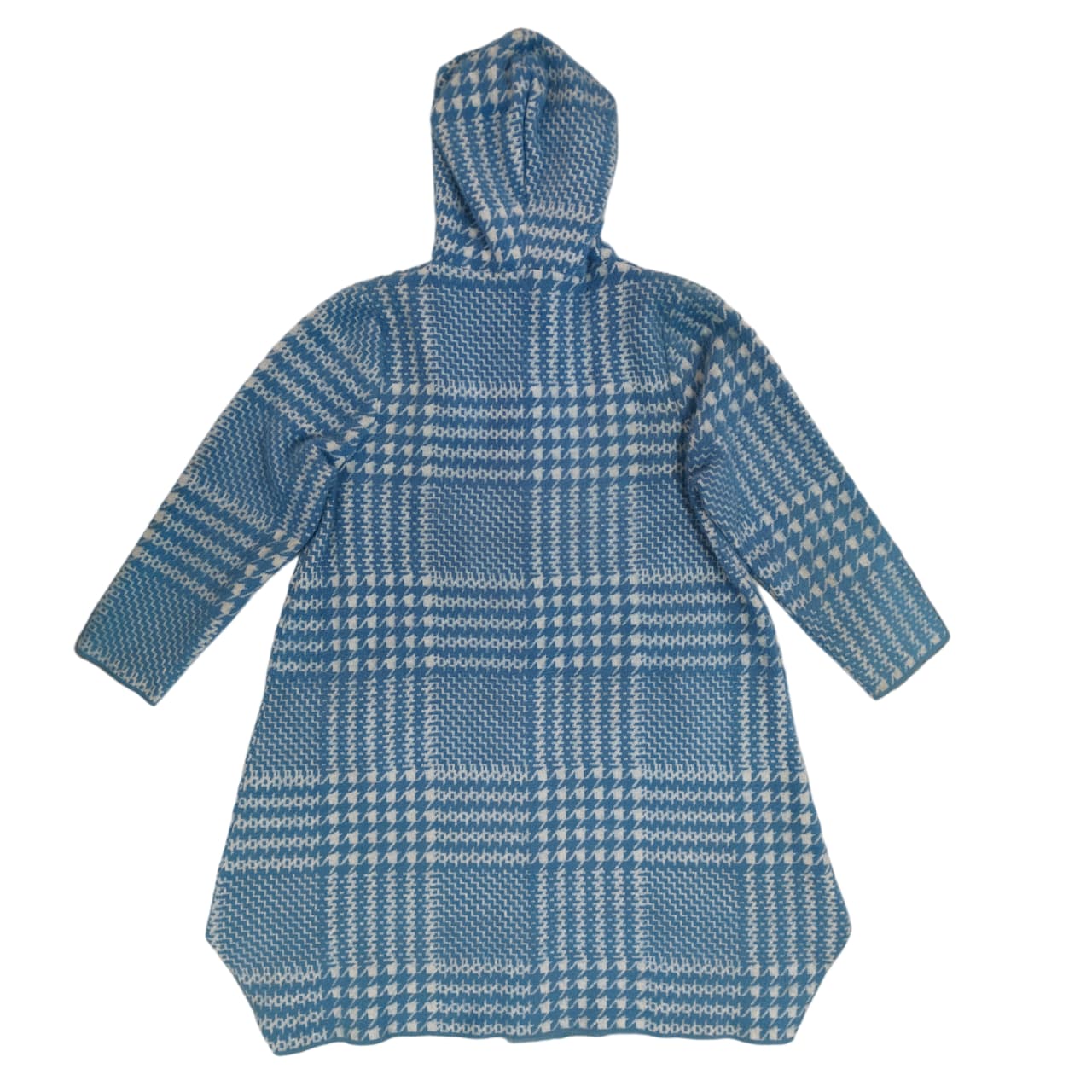 Women’s Hooded Longcoat -  Sky Blue & White Checkered (XXL)