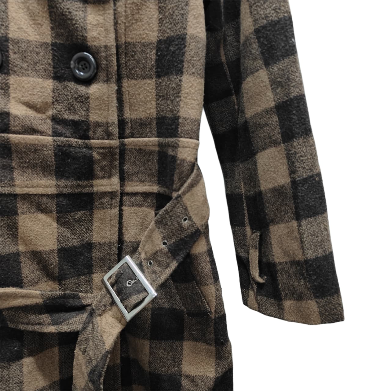 Women's Long Coat - Brown & Black Checkered (XS)