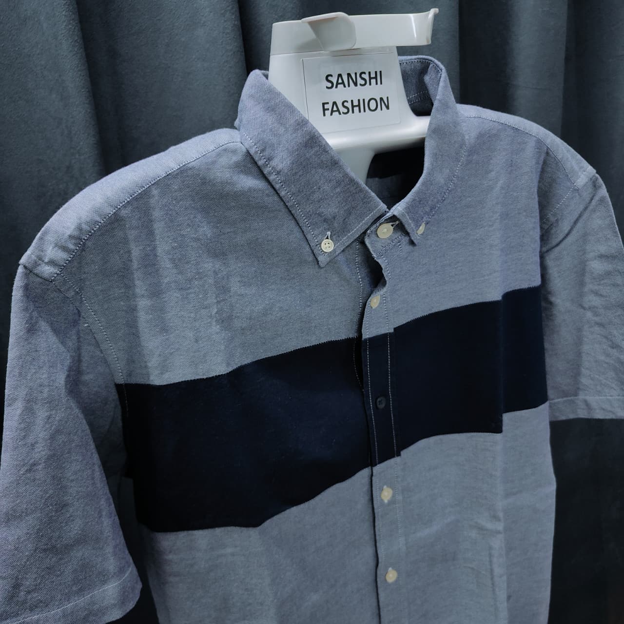 Men’s Oxford Shirt-Navy & Greyish Blue(XL)