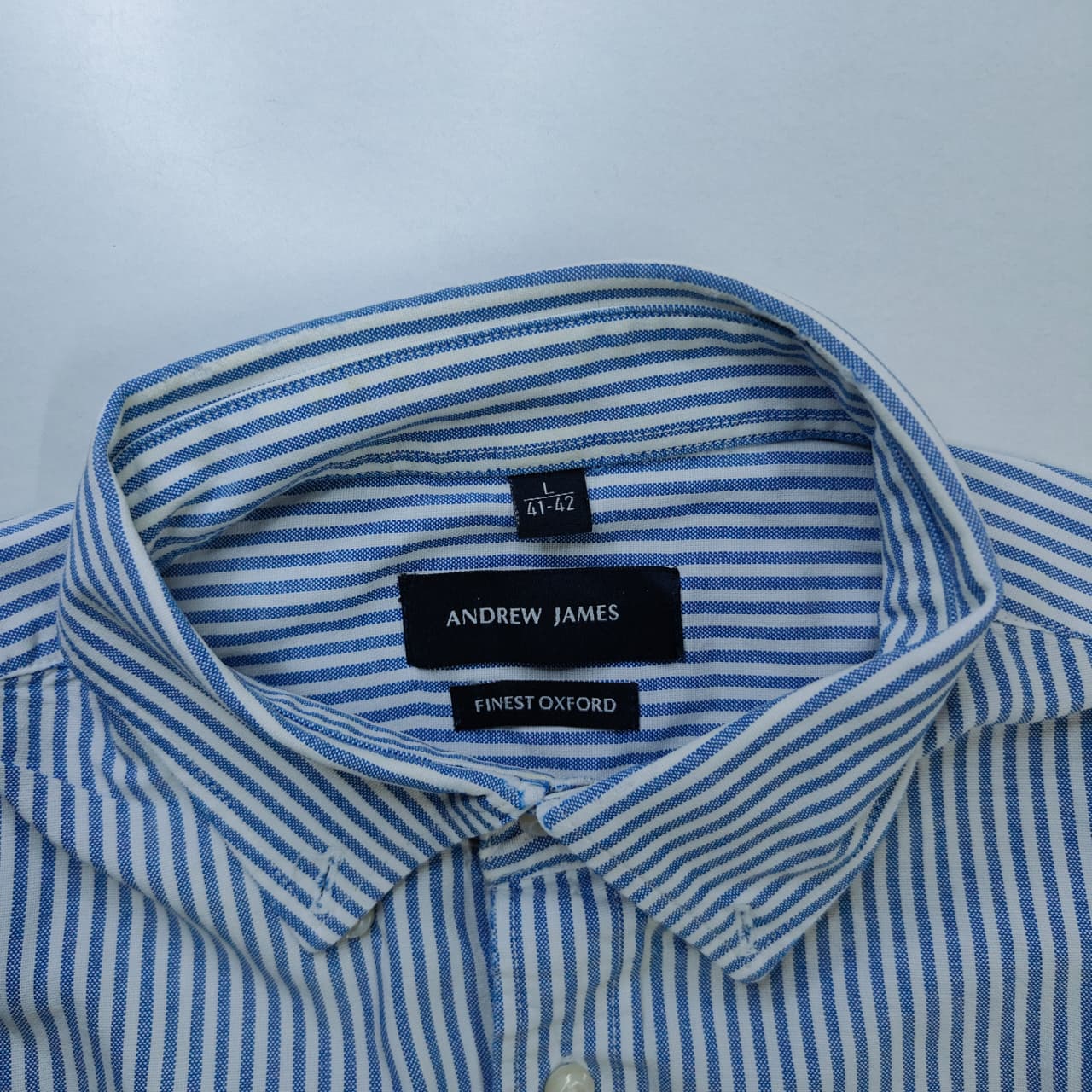 Men's Oxford Shirt - Sky Blue Striped (L) (Oversized Fit)