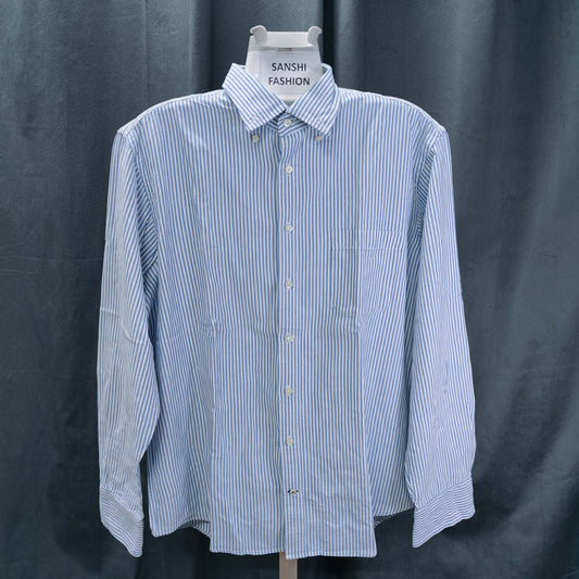 Men's Oxford Shirt - Sky Blue Striped (L) (Oversized Fit)
