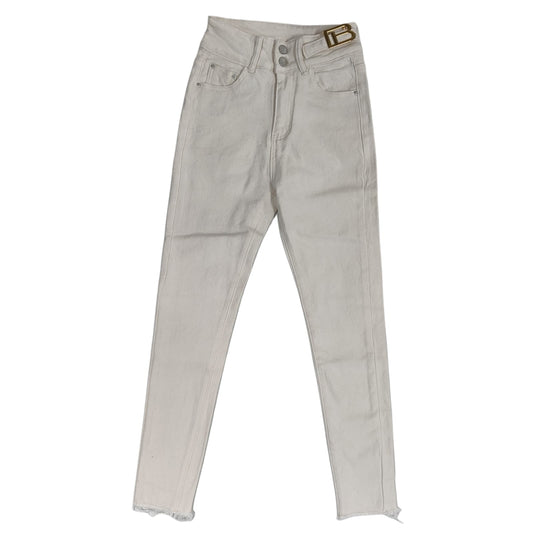 Women’s High-Waisted Jeans-White(2XS)