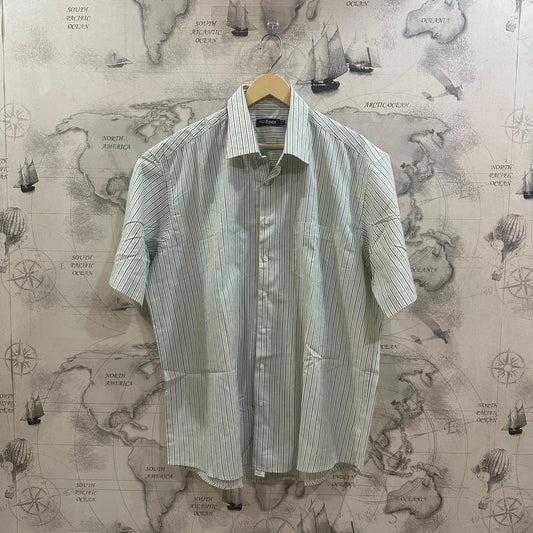 VAN INNEN Men's Shirt - White/Light Green/Blue Striped (4XL)