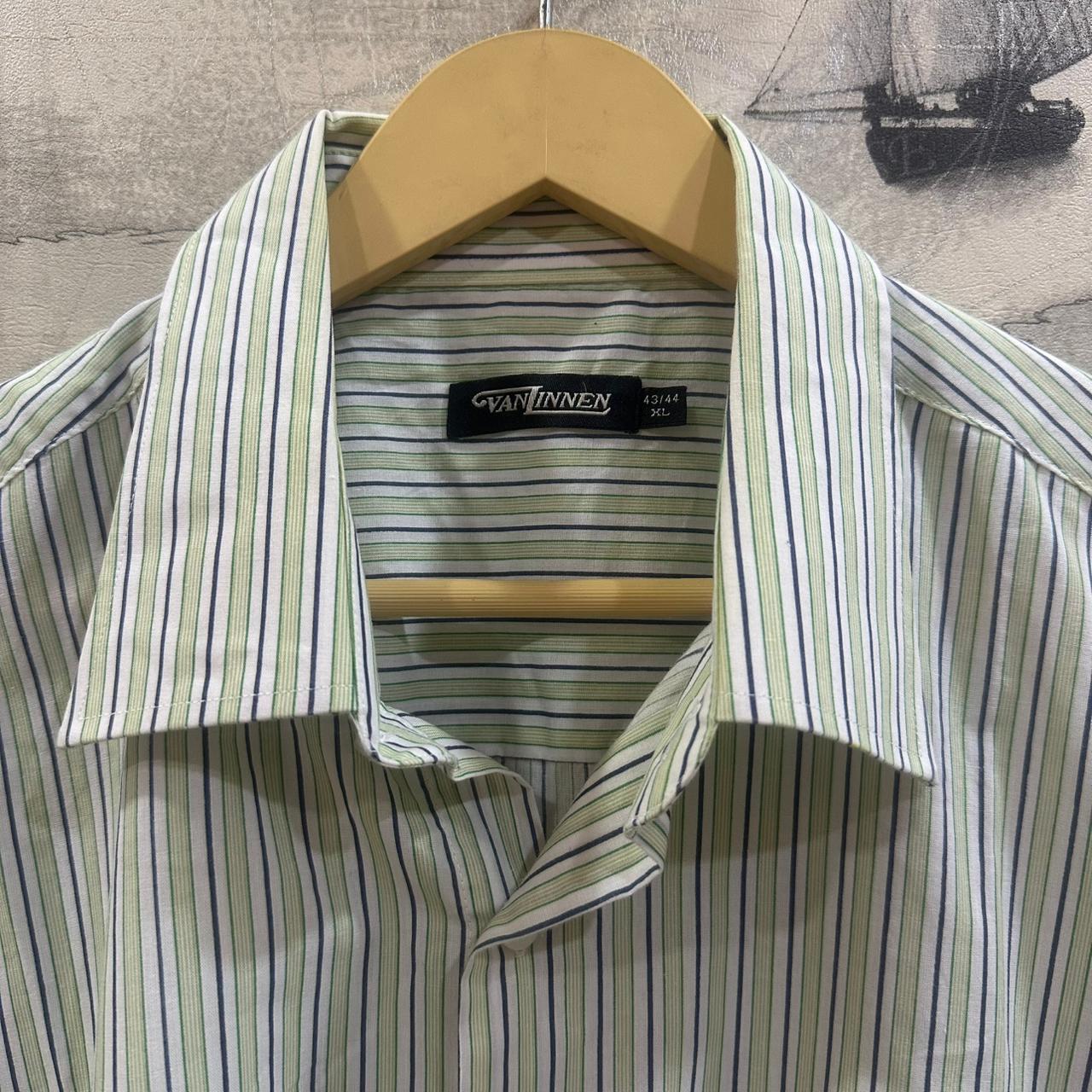 VAN INNEN Men's Shirt - White/Light Green/Blue Striped (4XL)