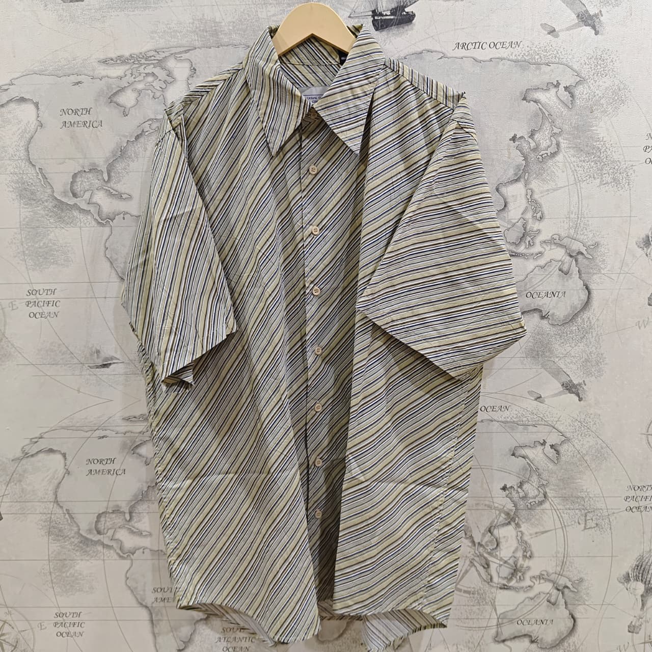 Men's Shirt - Mustard Yellow/Olive Green/Dark Green Striped (4XL)