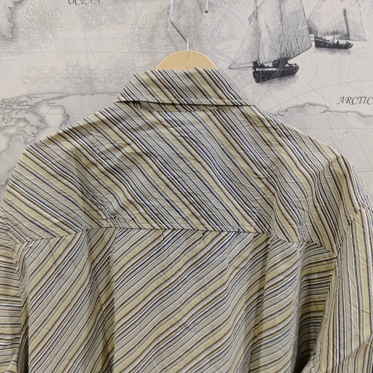 Men's Shirt - Mustard Yellow/Olive Green/Dark Green Striped (4XL)