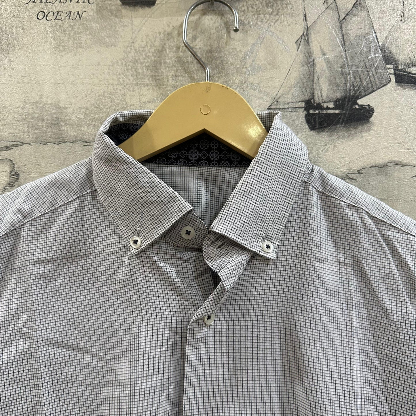 Men's Shirt - White/Violet Checkered (XL)