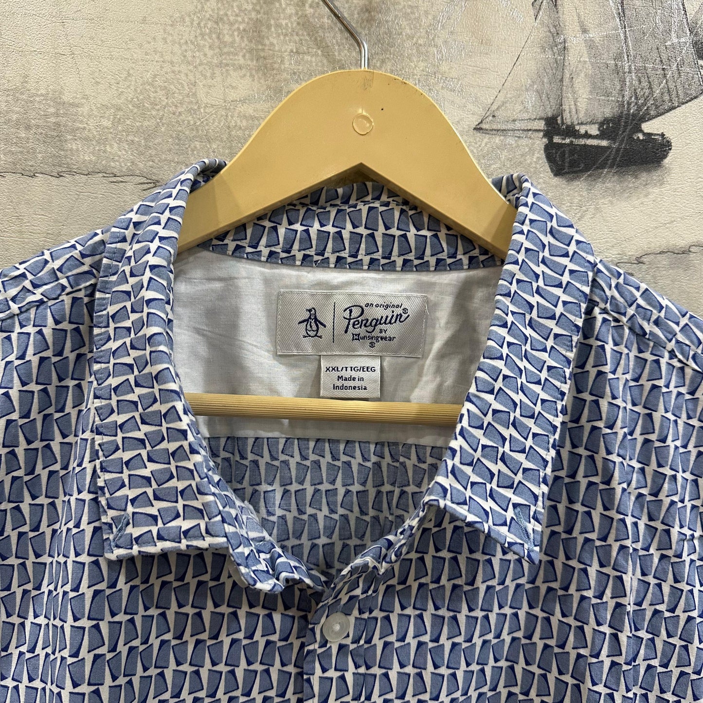 Original Penguin(by Munsingwear) Men's Shirt - Blue Patterned (XXL)