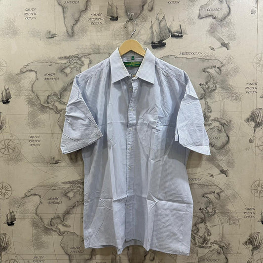 CANDA Men's Shirt - Light Blue Striped (XL)