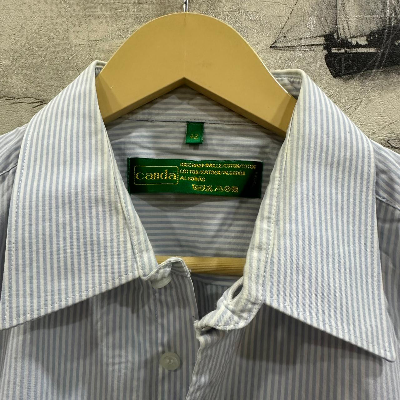 CANDA Men's Shirt - Light Blue Striped (XL)