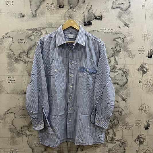 Alpenland Men’s Shirt - Light Blue Striped (XL)