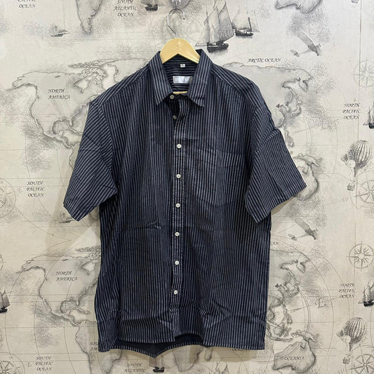 CANDA Men’s Shirt - Black & White Striped  (XL)