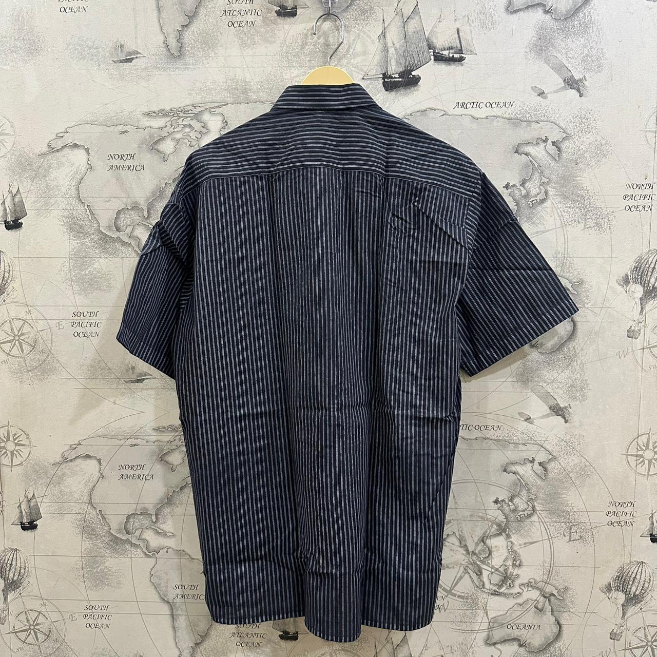 CANDA Men’s Shirt - Black & White Striped  (XL)