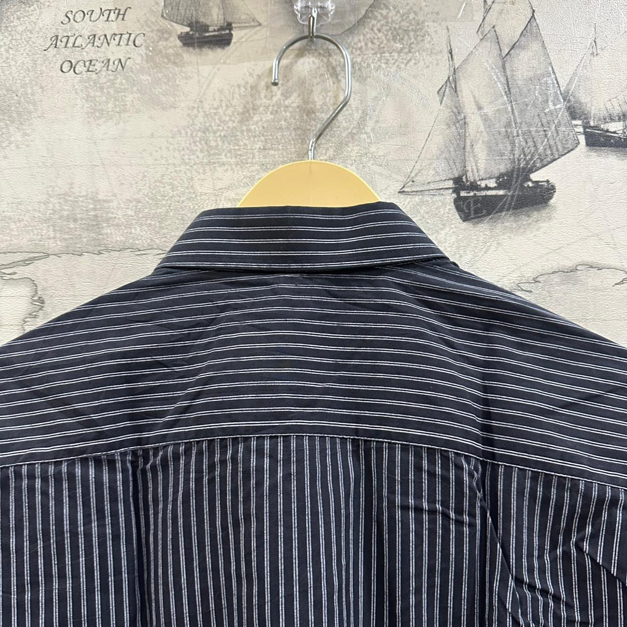CANDA Men’s Shirt - Black & White Striped  (XL)