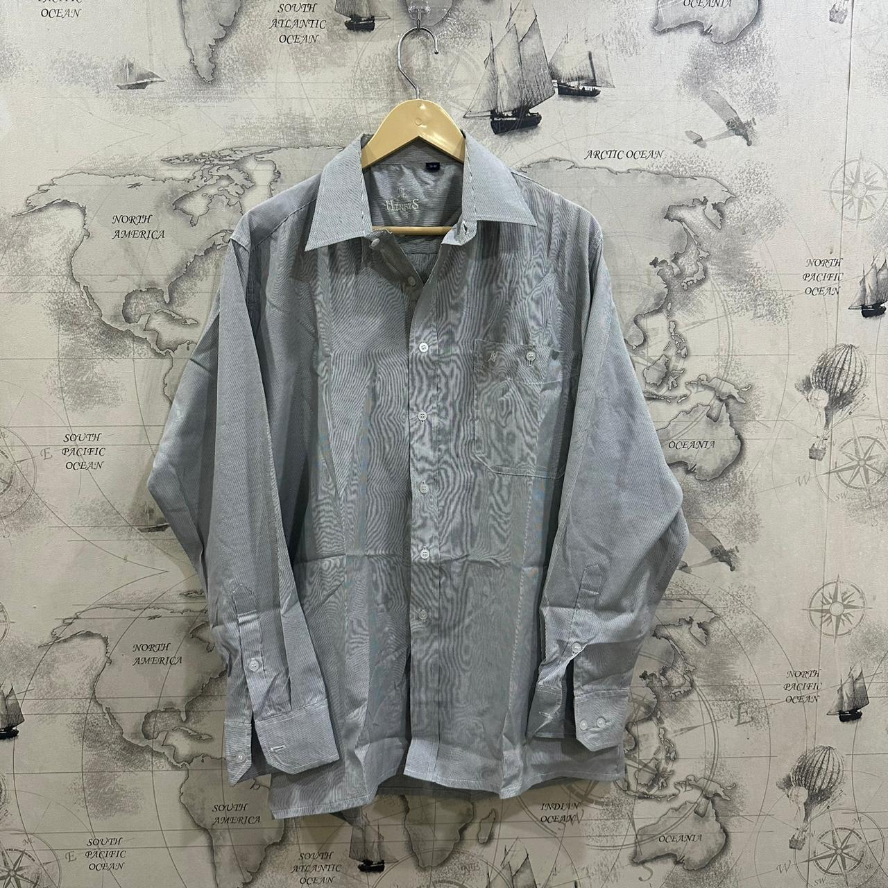 Men's Shirt - Grey & Black Striped (L)