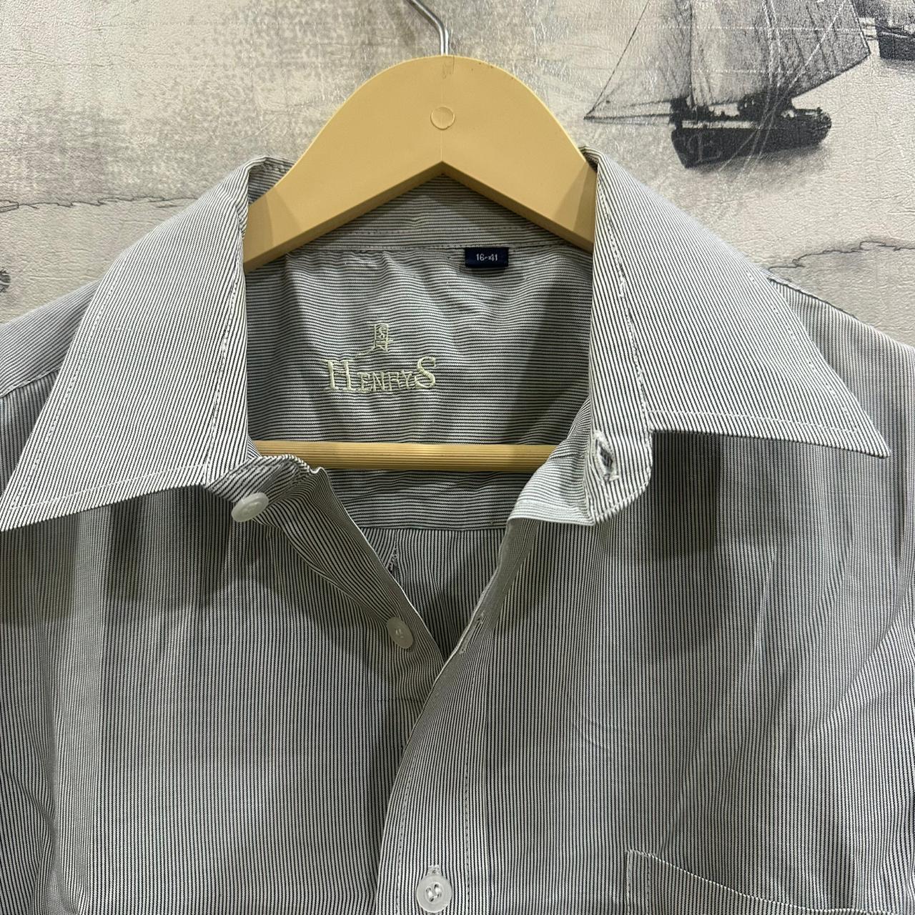 Men's Shirt - Grey & Black Striped (L)