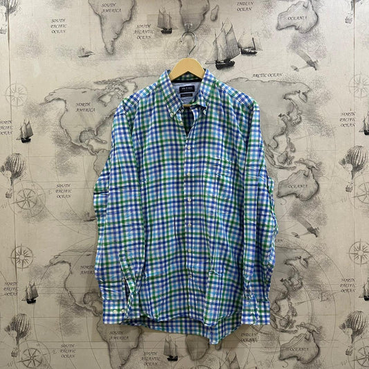 McEarl Men's Oxford Shirt - Blue/Green/White Checkered (XXL)