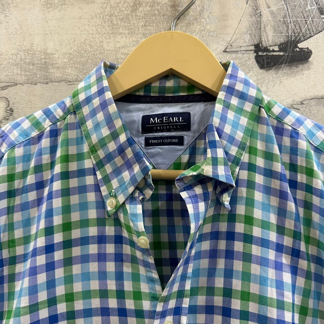 McEarl Men's Oxford Shirt - Blue/Green/White Checkered (XXL)