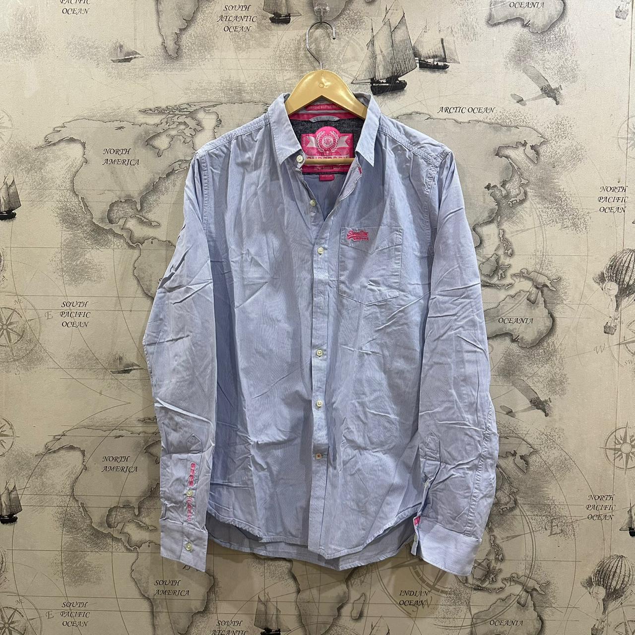 SUPERDRY Women's Shirt - Light Blue Striped (L)