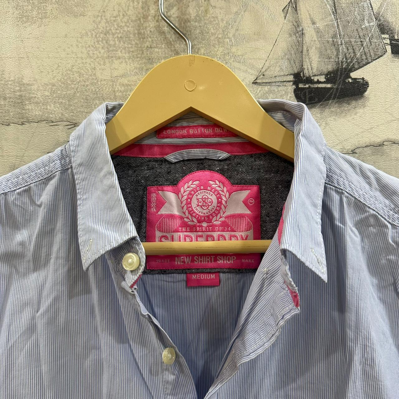 SUPERDRY Women's Shirt - Light Blue Striped (L)