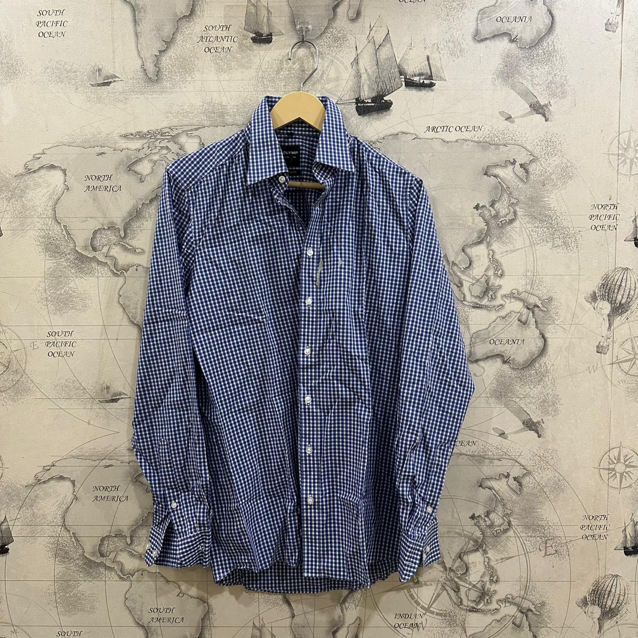 OLYMP Men’s Shirt – Blue Checkered (M)