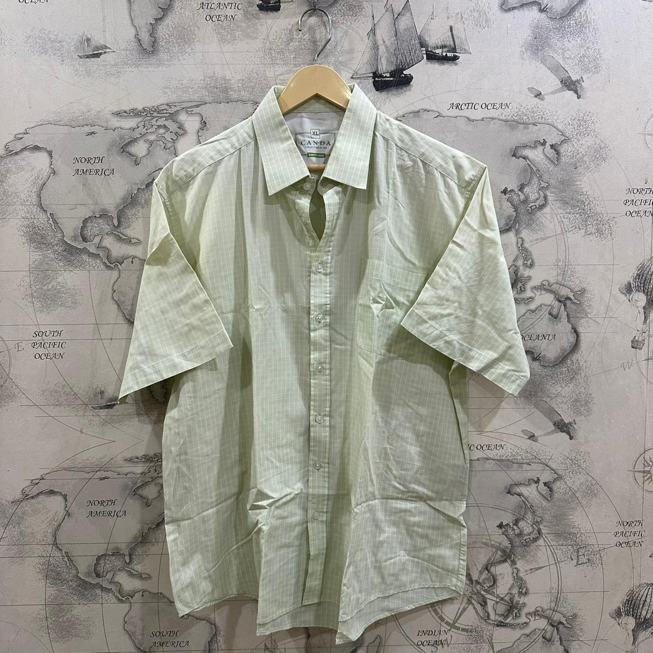CANDA Men’s Shirt - Light Green Checkered (3XL)