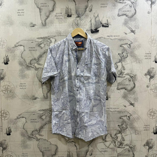 Emilio Adani Men’s Shirt - White & Blue Patterned (M)
