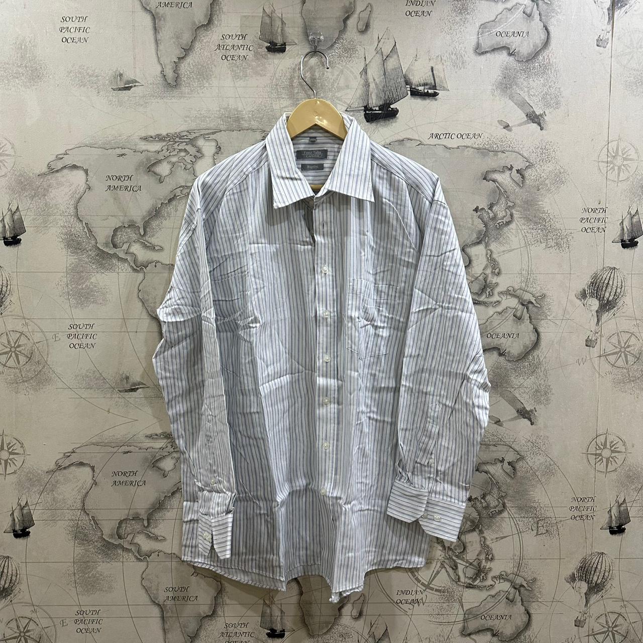 CANDA Men’s Shirt - White & Blue Striped (XXL)