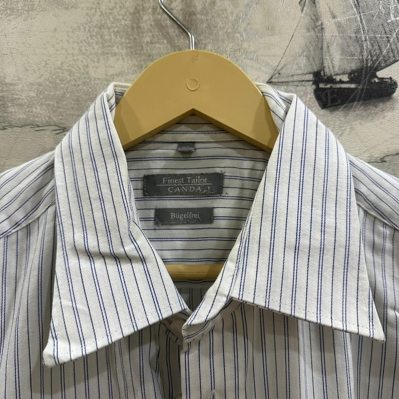 CANDA Men’s Shirt - White & Blue Striped (XXL)