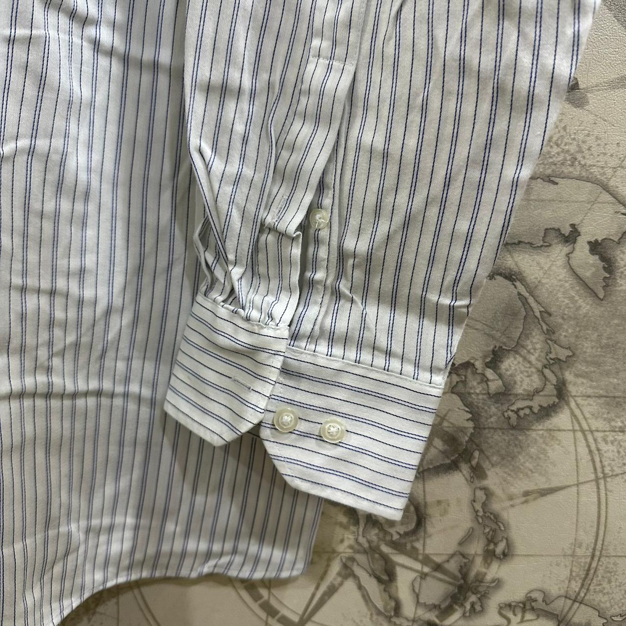 CANDA Men’s Shirt - White & Blue Striped (XXL)