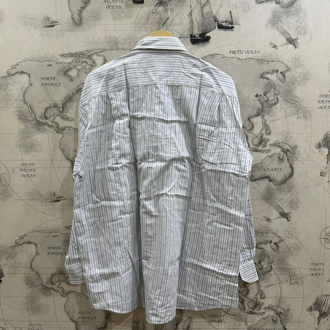 CANDA Men’s Shirt - White & Blue Striped (XXL)