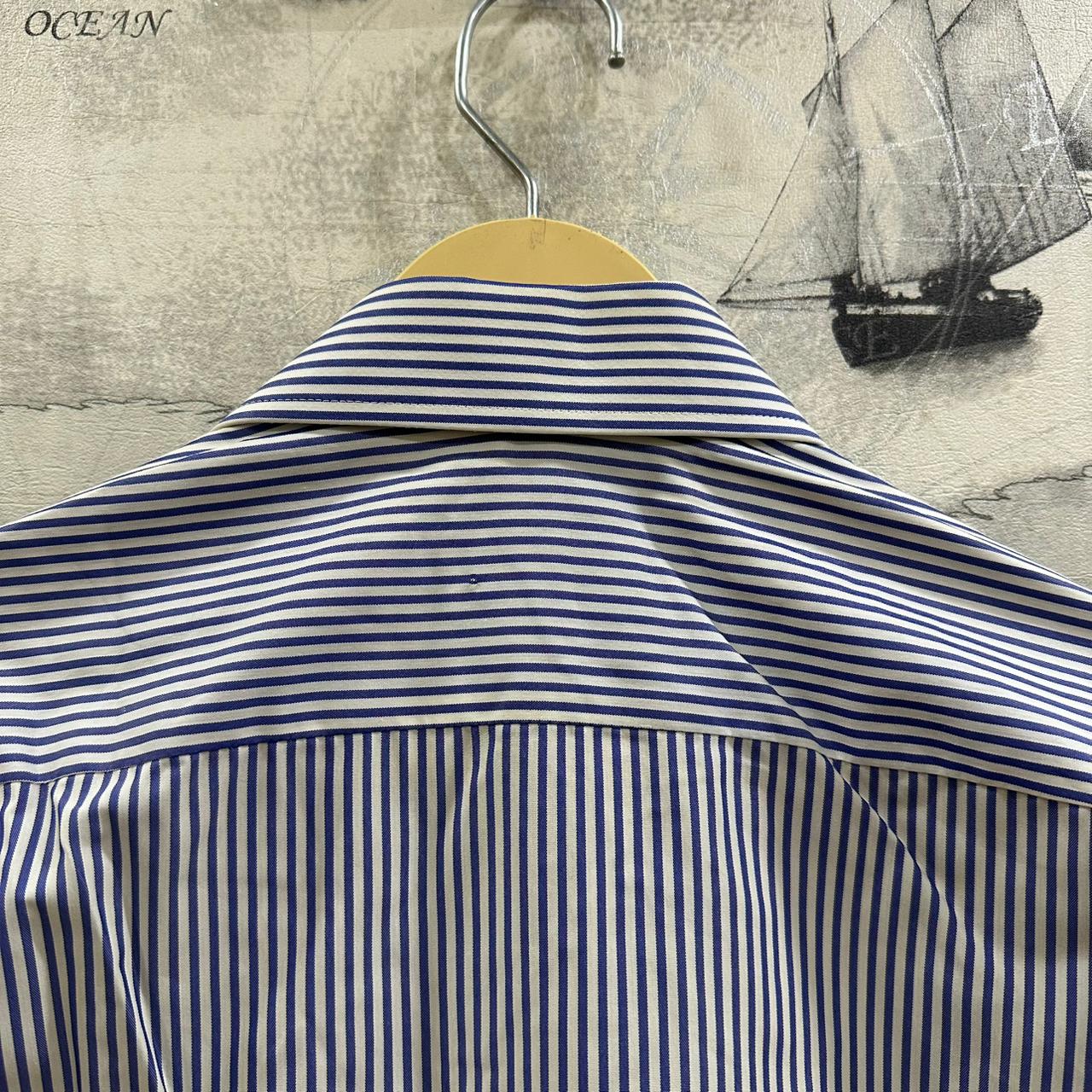 Men’s Shirt -  White & Purple Striped (L)