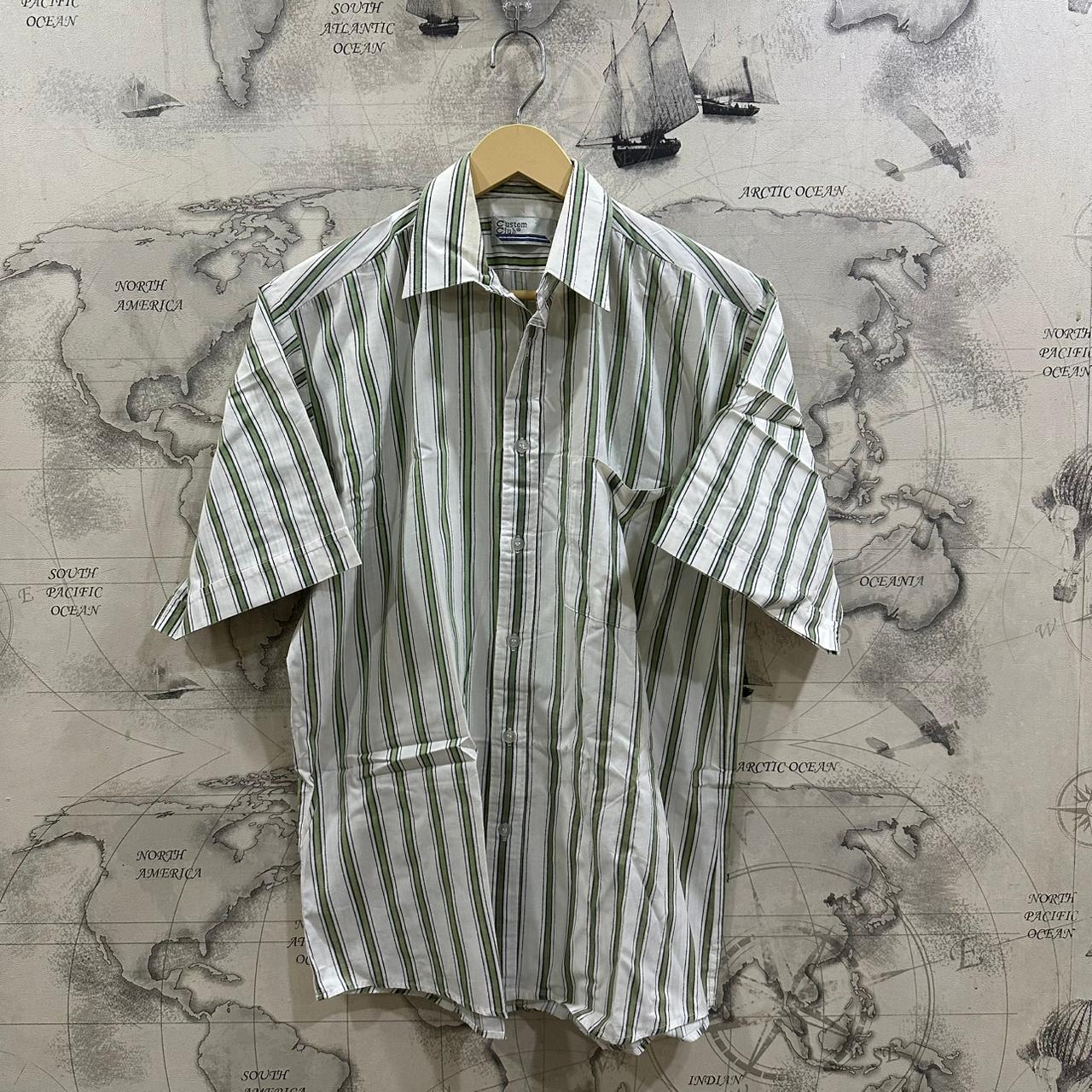 Custom Club Men’s Shirt - Green & White Striped (XXL)