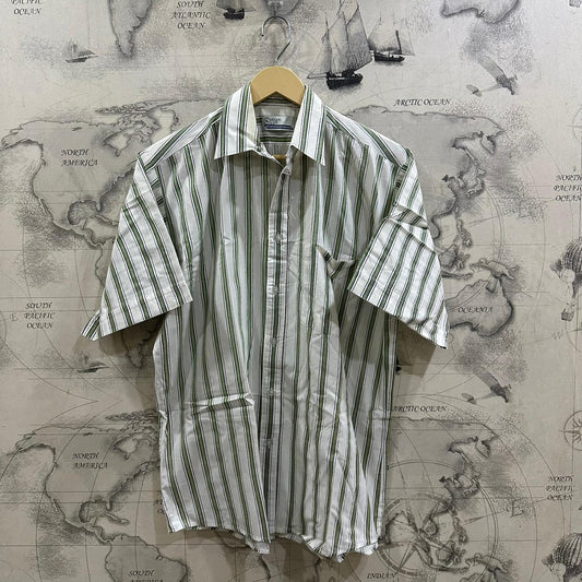 Custom Club Men’s Shirt - Green & White Striped (XXL)