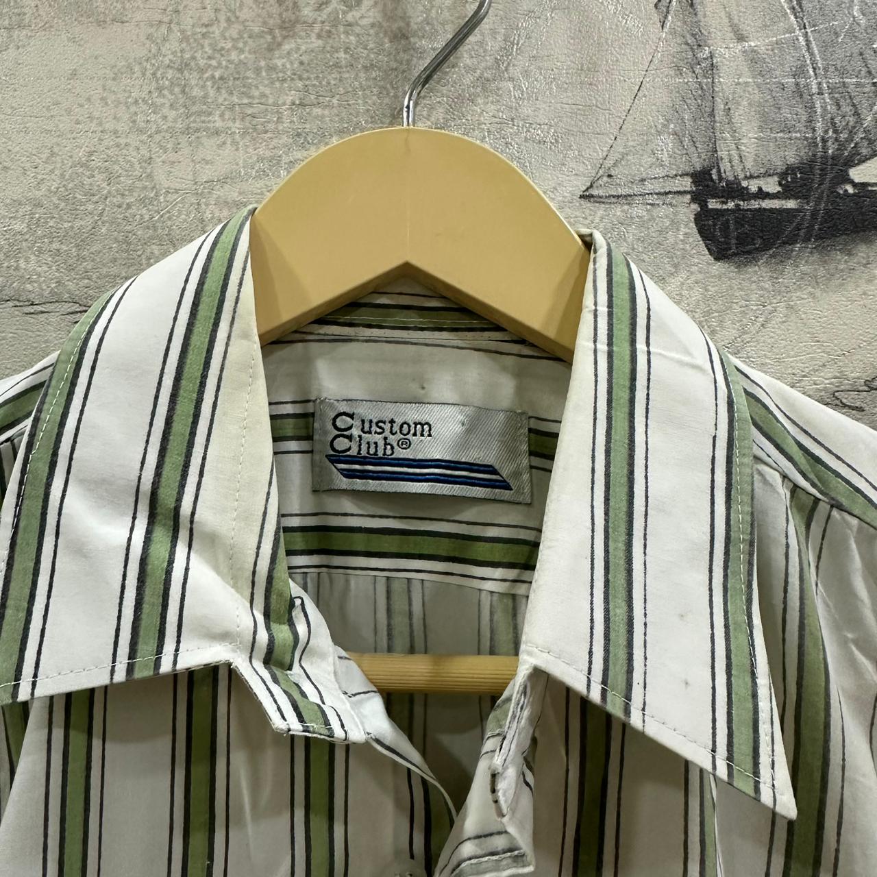 Custom Club Men’s Shirt - Green & White Striped (XXL)