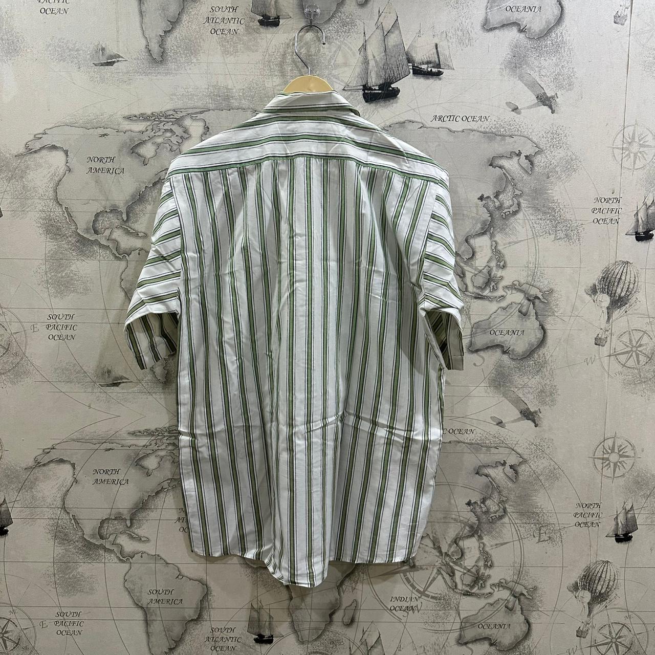 Custom Club Men’s Shirt - Green & White Striped (XXL)