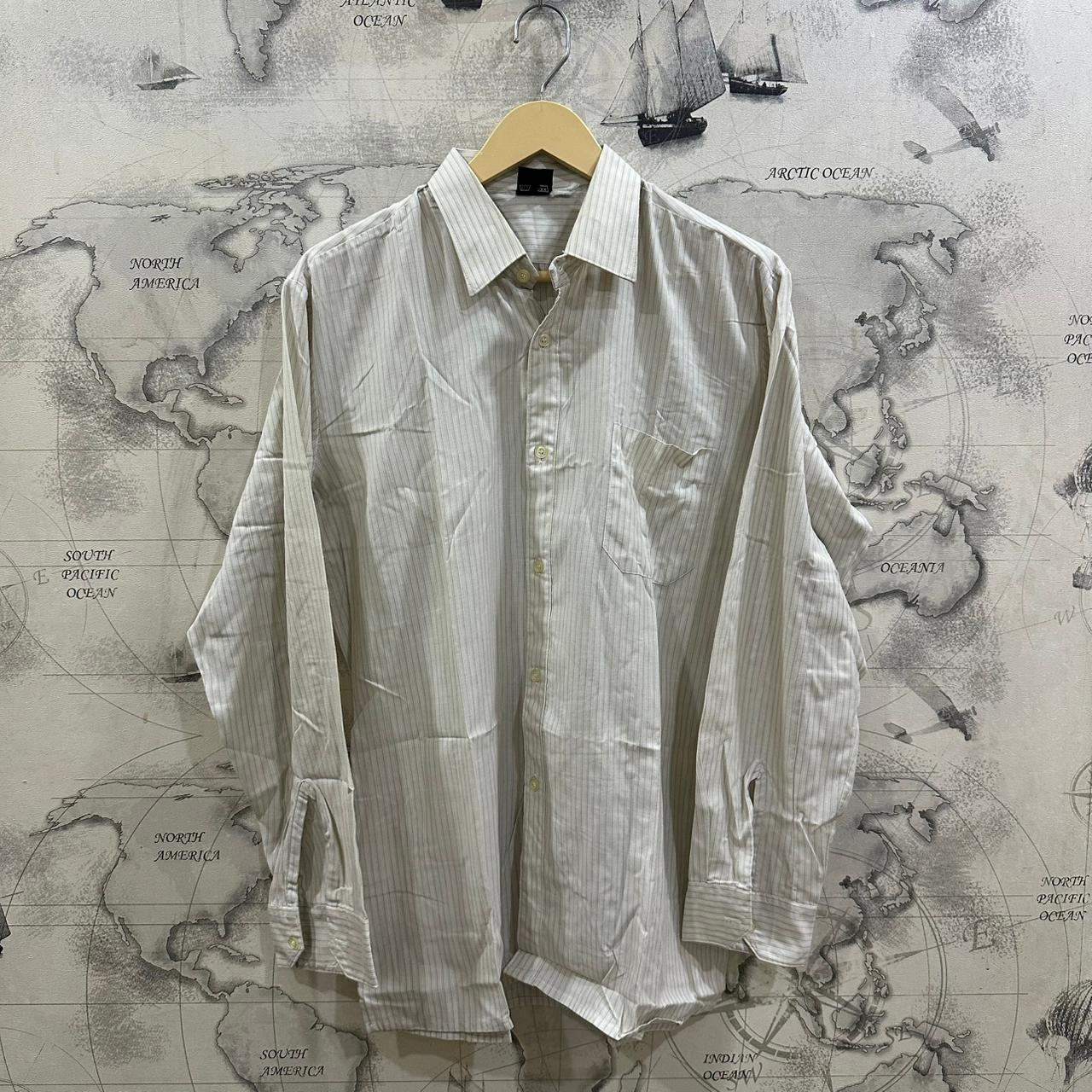 Men’s Shirt -  Green & White Striped (XL)