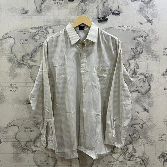 Men’s Shirt -  Green & White Striped (XL)