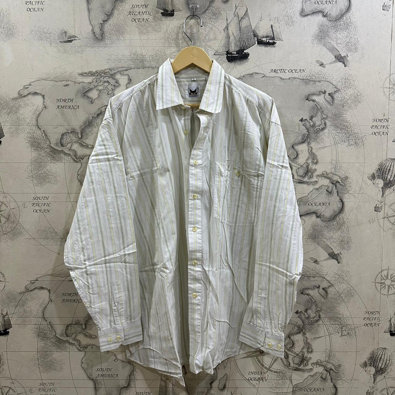 Chaser Men’s Shirt - White & Yellow Striped (XL)