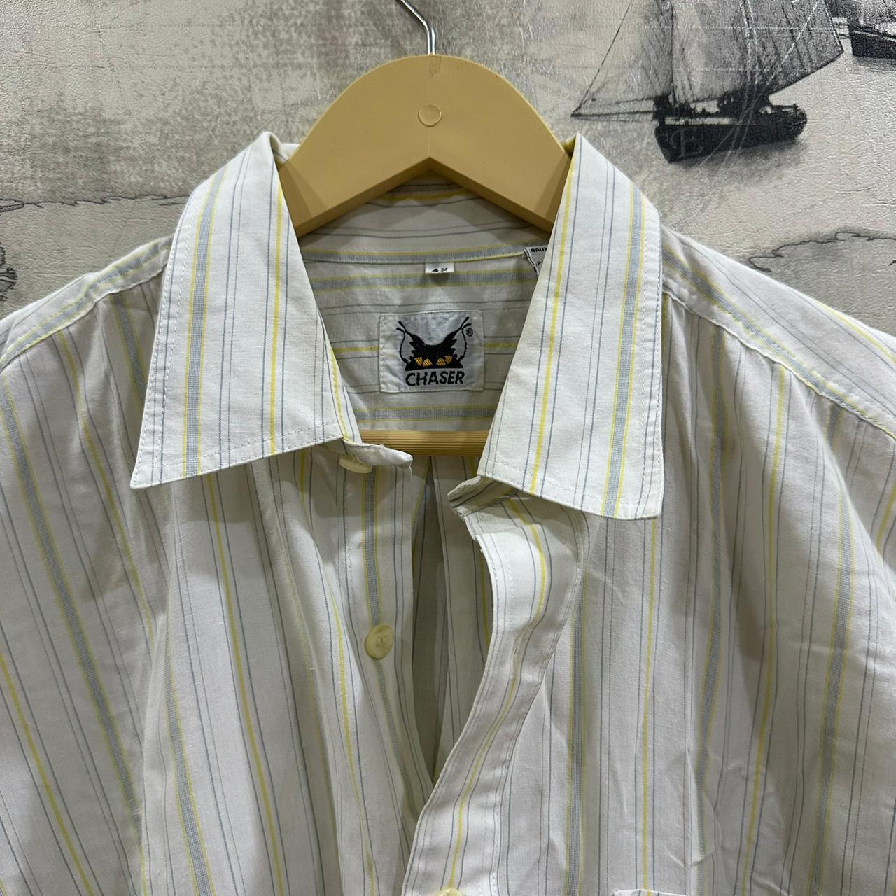 Chaser Men’s Shirt - White & Yellow Striped (XL)
