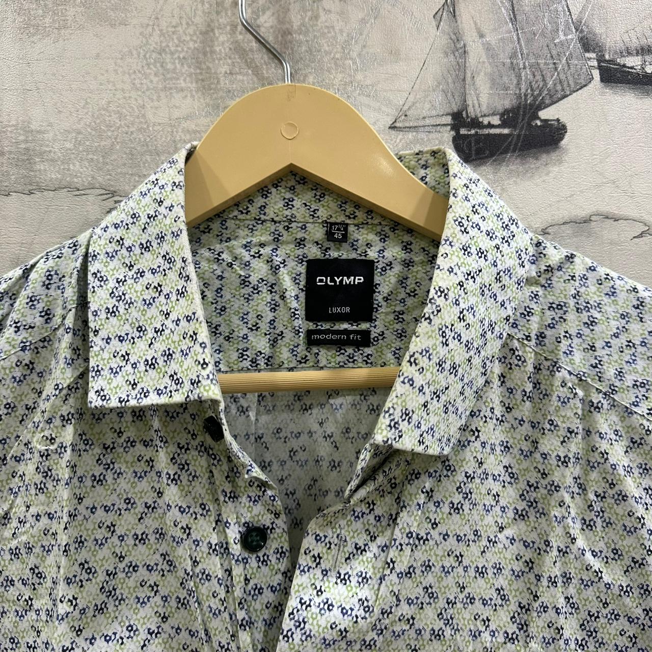 OLYMP Men’s Shirt Color - Blue/Green/White Patterned (XXL)
