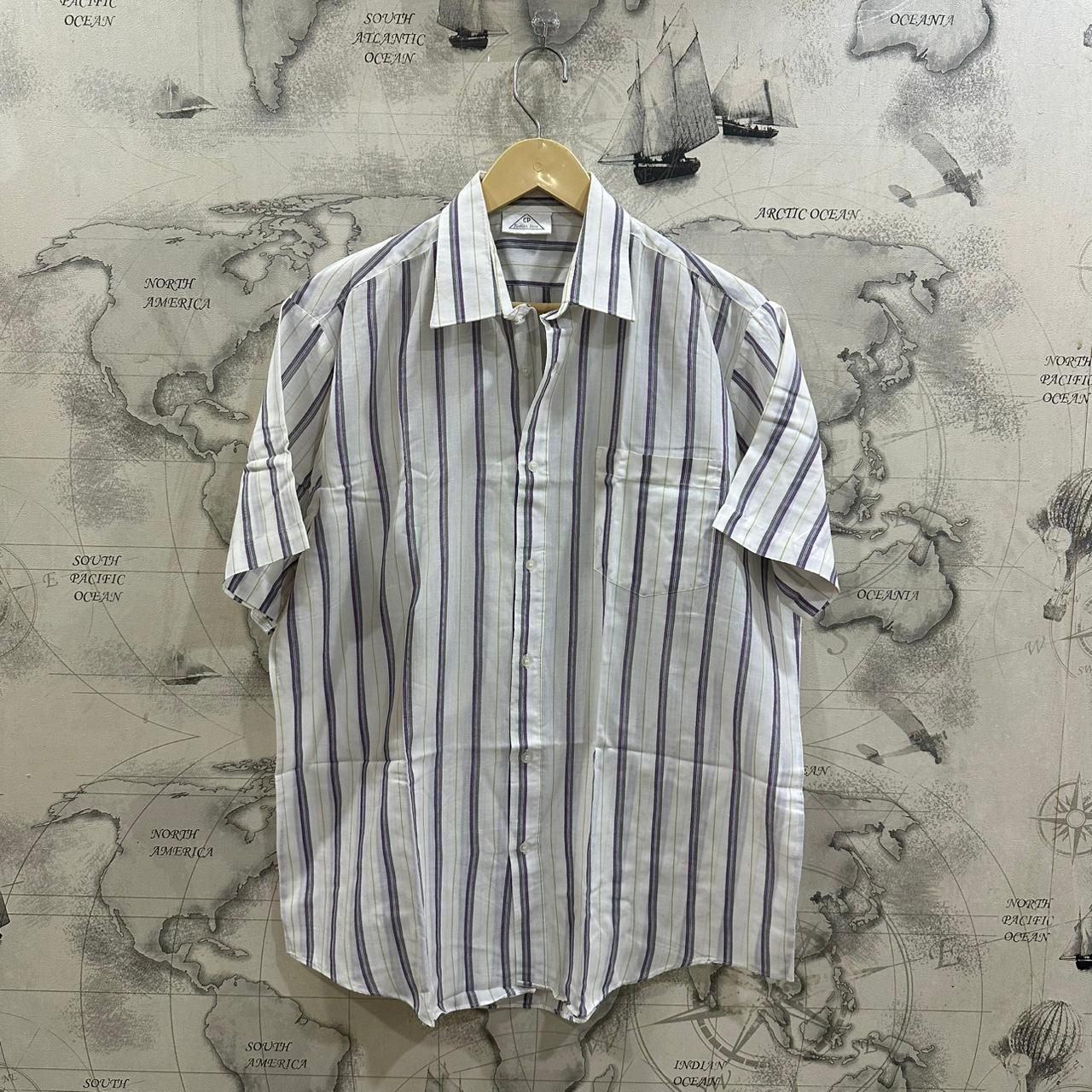 C.P. Men’s Shirt - White & Purple Striped (XL)
