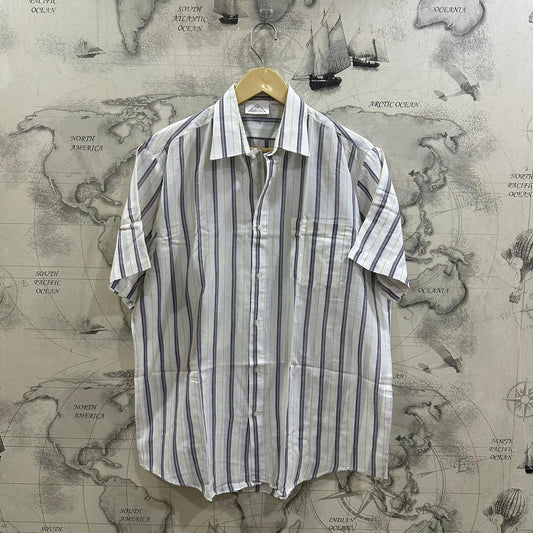 C.P. Men’s Shirt - White & Purple Striped (XL)