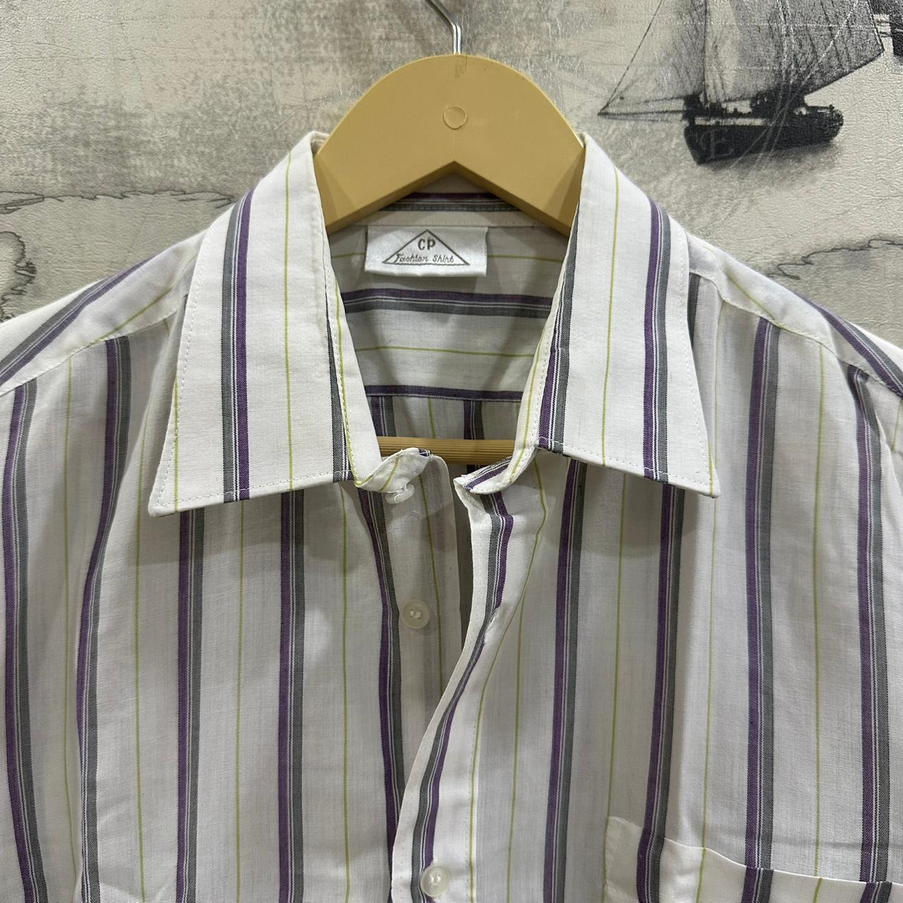 C.P. Men’s Shirt - White & Purple Striped (XL)