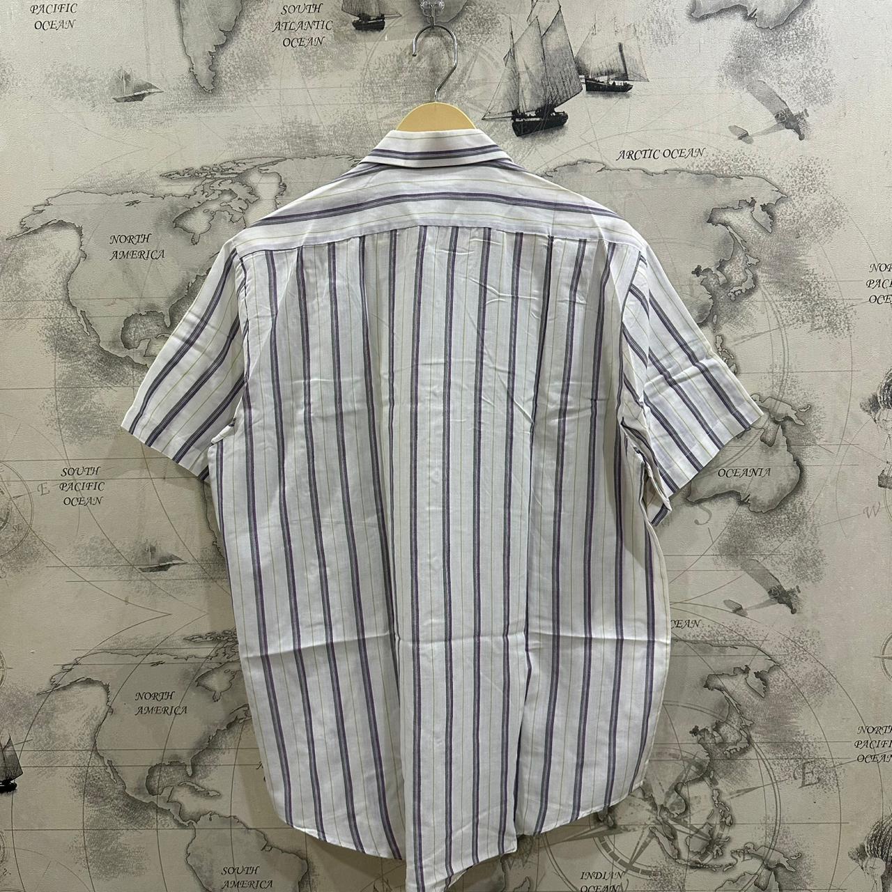 C.P. Men’s Shirt - White & Purple Striped (XL)