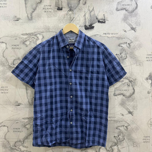 Franco Ferraro Men’s Korean Shirt - Blue Checkered (S)