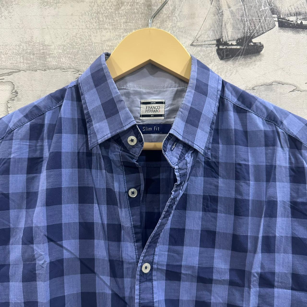 Franco Ferraro Men’s Korean Shirt - Blue Checkered (S)